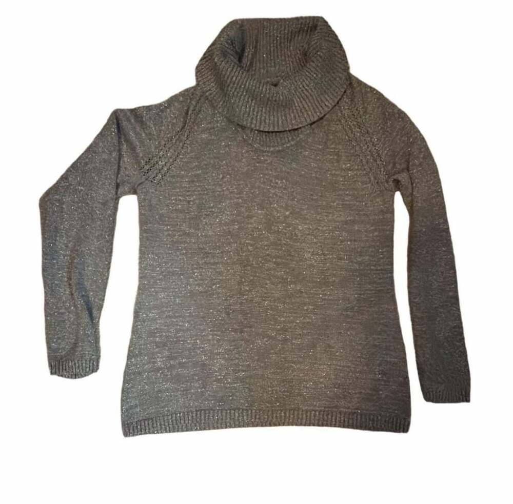 Liz Claiborne Gray Shimmer Cowl Neck Sweater Size M